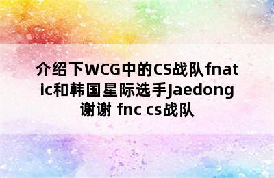 介绍下WCG中的CS战队fnatic和韩国星际选手Jaedong谢谢 fnc cs战队